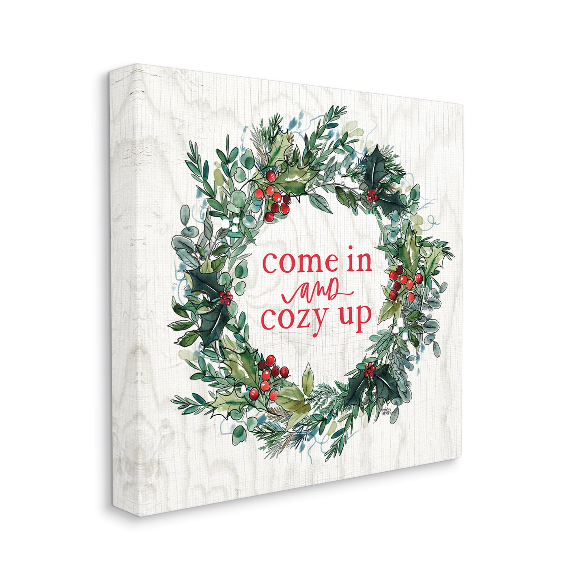 Come In and Cozy Up Winter Red Holly Inspirational Gallery-Wrapped Canvas Print Wall Art, 17x17