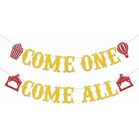 Come One Come All Banner - Carnival 1st Birthday Party Decorations, Circus Birthday Invitation, Circus Tent Theme Baby Shower Party Decorations Red Glitter
