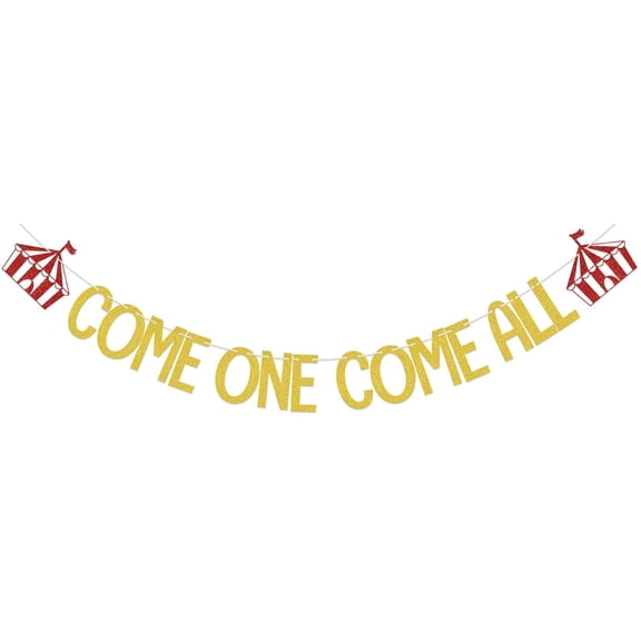 Come One Come All Banner, Circus 1st Birthday Party Decorations, Carnival Theme Party Clown First Birthday Decoration, Circus Tent Big Top Theme Baby Shower Party Supplies Gold Red