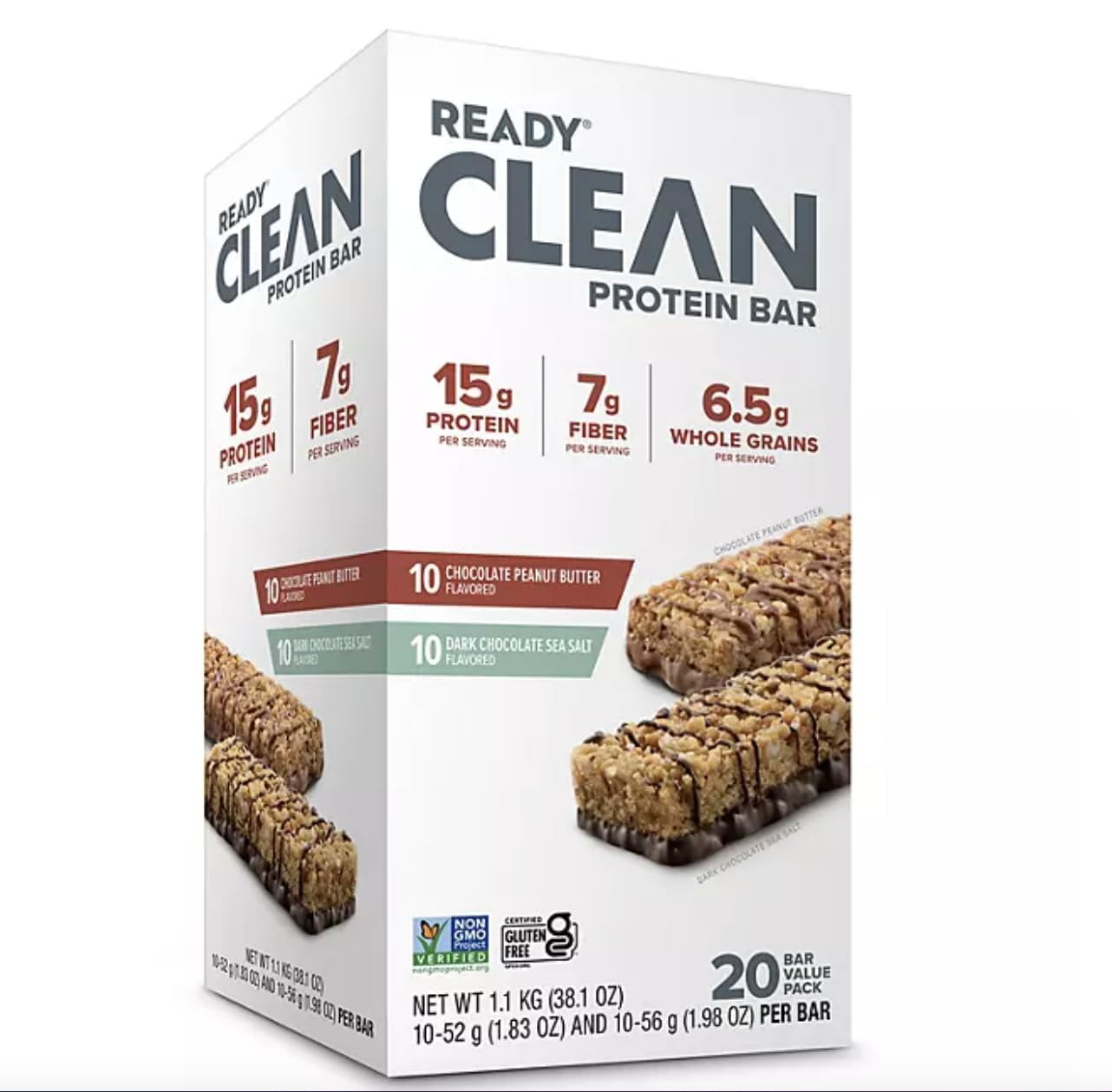 Come Ready Clean Protein Bars 20 count - 10 Chocolate Peanut Butter & 10 Dark Chocolate Sea Salt