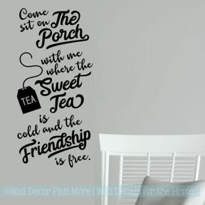 Come Sit on the Porch With Me Wall Art Decals Welcome Quote Decor Sticker 11x23-Inch Black