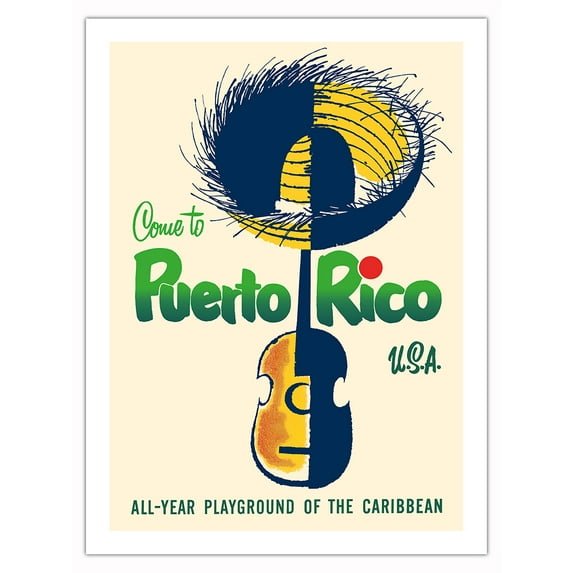 Come To Puerto Rico U.S.A. - All Year Playground of the Caribbean - Vintage Travel Poster c.1950s - Fine Art Matte Paper Print (Unframed) 24x32in