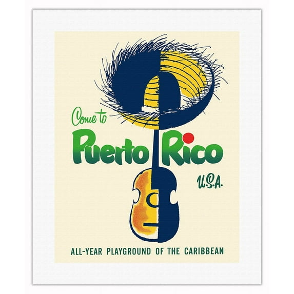 Come To Puerto Rico U.S.A. - All Year Playground of the Caribbean - Vintage Travel Poster c.1950s - Fine Art Rolled Canvas Print 16in x 20in