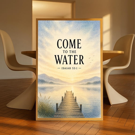Come To The Water Wall Art Isaiah 551 Scripture Print Peaceful Lake Christian Decor, Unframed Paper Print