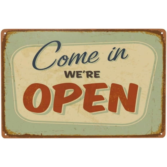 Come in We're Open Metal Sign, Chic Vintage Tin Signs, Retro Rusty Traces Poster, Classic Designs, Stylish Funny, Decor Art Gifts 12 x 8 Inches