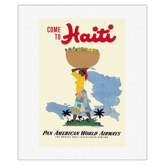 Come to Haiti - Pan American World Airways - Vintage Travel Poster by E. Lafond c.1950s - Fine Art Rolled Canvas Print 16in x 20in
