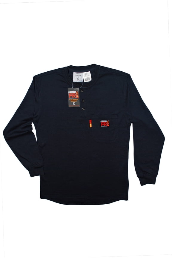 118-19242FR-XL-NAV FR-Treated Henley Welding Welders Long Sleeve Work Shirt, Navy - Extra Large