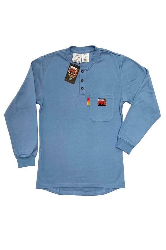 Comeaux FR Henley Style Welding Work Blue Long Sleeve T Shirt 100% Cotton FR 7.1oz HRC2 2XL