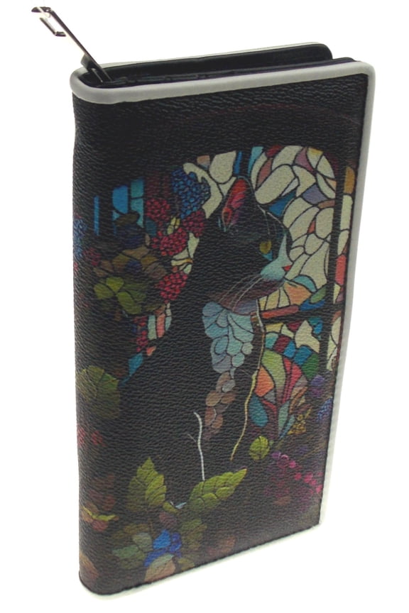 Cat Stained Glass Black Wallet Color Zip Up Purse Book Shaped