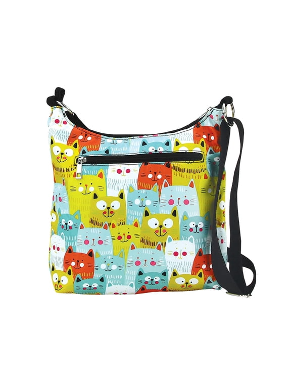 Comeco Women's Cat Purse Shoulder Bag, Bright Colors Cat Faces Hobo Ba