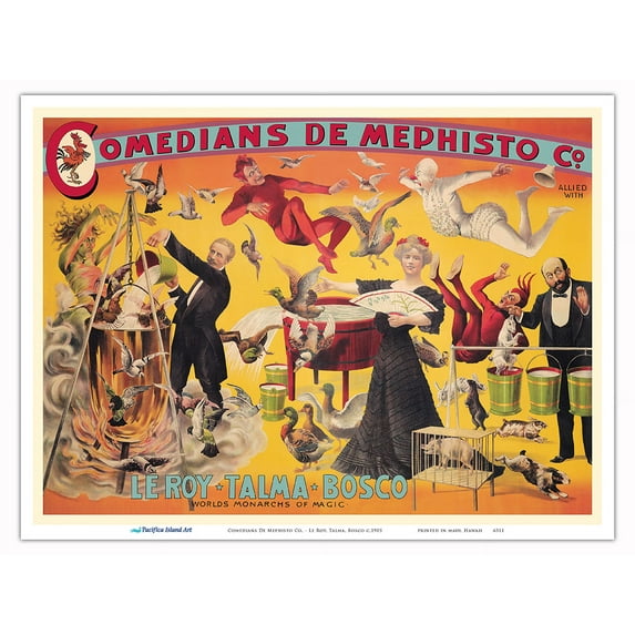 Comedians De Mephisto Co. - Le Roy Talma Bosco - World’s Monarchs of Magic - Vintage Magic Poster c.1905 - Master Art Print (Unframed) 9in x 12in