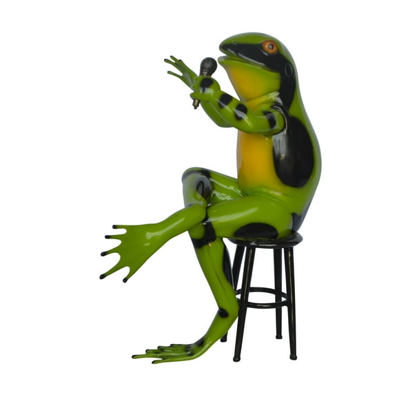 Comedic Green Frog bronze statue - Size: 25"L x 20"W x 30"H.
