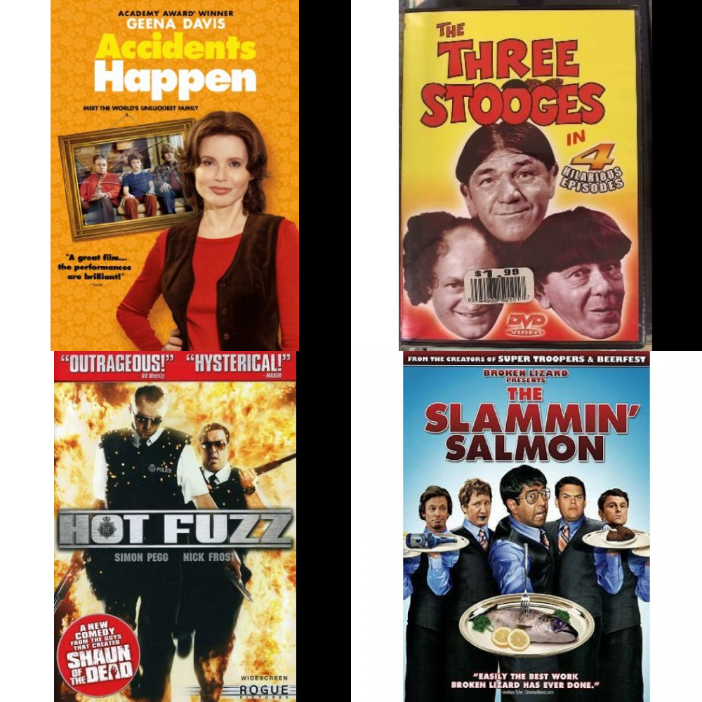 Comedy 4 Pack DVD Bundle: Accidents Happen, The Three Stooges, Hot Fuzz,  The Slammin' Salmon