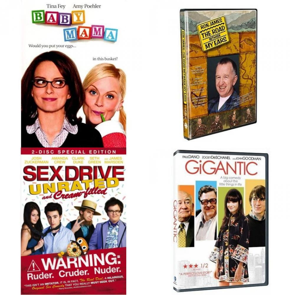 Comedy 4 Pack DVD Bundle: Baby Mama Movie : Ron James: The Road Between My  Ears : Sex Drive : Gigantic - Walmart.com