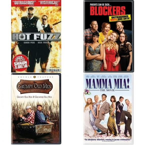 Comedy 4 Pack DVD Bundle: Hot Fuzz, Blockers, Grumpy Old Men / Grumpier Old Men, Mamma Mia! The Movie