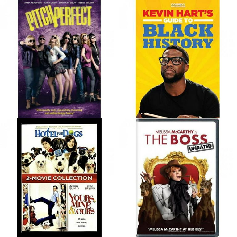 Comedy 4 Pack DVD Bundle: Pitch Perfect : Kevin Hart s Guide to Black History Hotel for Dogs / Yours, Mine, & Ours - 2-Movie Collection : The Boss - Walmart.com