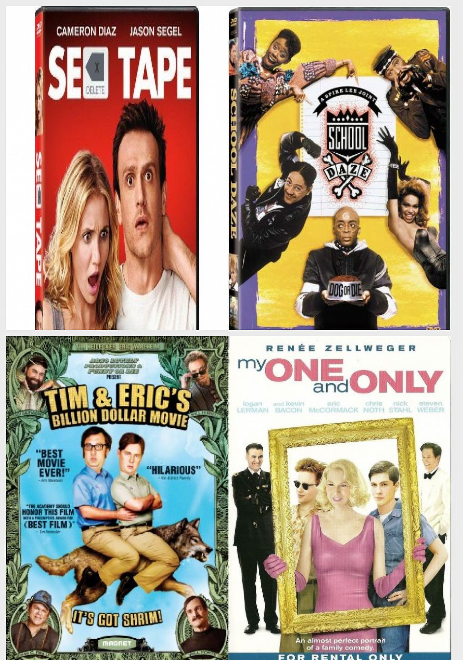 Comedy 4 Pack DVD Bundle: Sex Tape, School Daze, Tim & Erics Billion Dollar Movie, My One and Only - Walmart.com Comedy 4 Pack DVD Bundle: Sex Tape, School Daze, Tim & Erics Billion Dollar Movie, My One and Only - Walmart.com