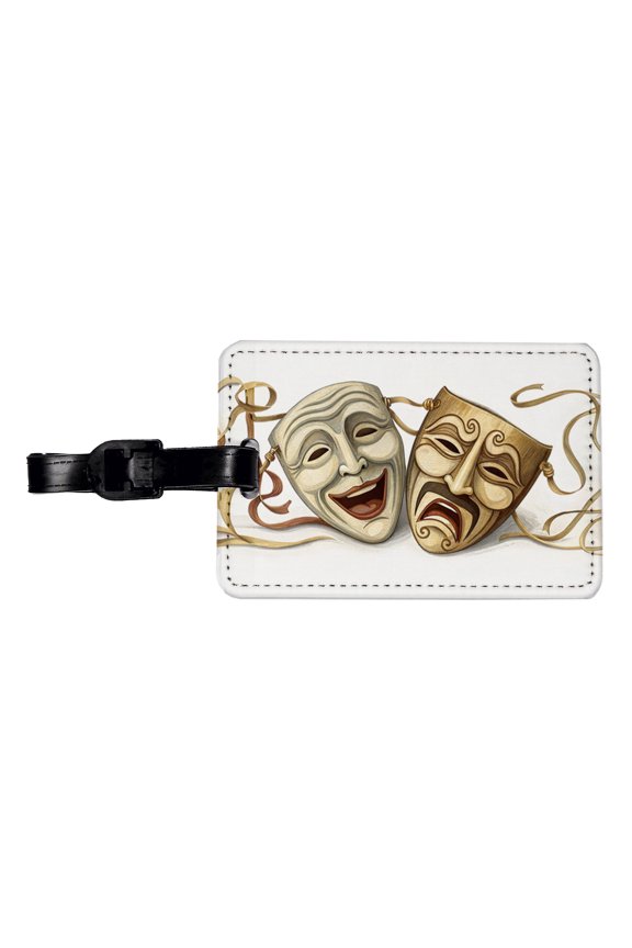 Comedy And Tragedy Theater Drama Masks Faux Leather Travel Luggage Tag