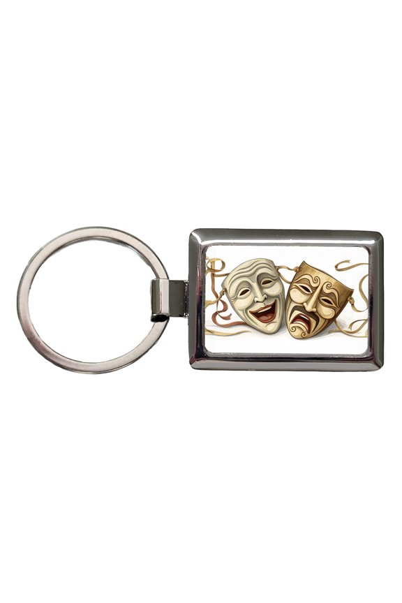 Comedy And Tragedy Theater Drama Masks Metal Rectangle Keychain