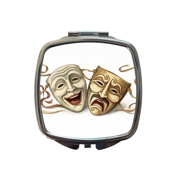 Comedy And Tragedy Theater Drama Masks Travel Makeup Handbag Purse Small Pocket Compact Mirror