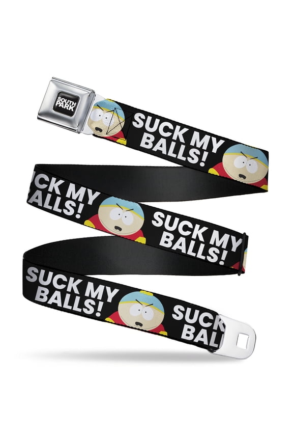 Comedy Central Belt, Seatbelt Buckle Belt, South Park Cartman Pose Black White, 32 to 52 Inches