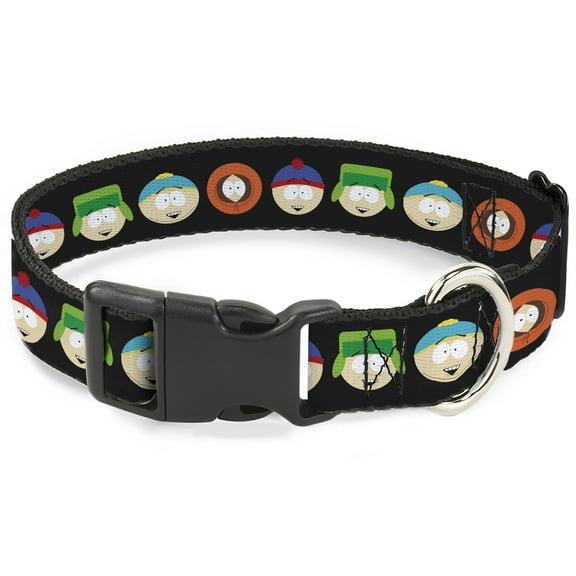 Comedy Central Pet Collar, Dog Collar Plastic Buckle, South Park Boys Face Repeat Black, 15 to 24 Inches 1.0 Inch Wide