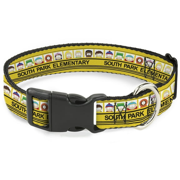 Comedy Central Pet Collar, Dog Collar Plastic Buckle, South Park Elementary School Bus Characters Pose Yellow, 8.5 to 12 Inches 0.5 Inch Wide