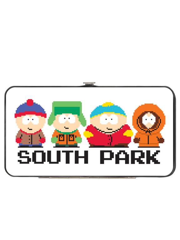 Comedy Central Wallet, Hinged, South Park Boys and Text 8 Bit White Multi Color, Vegan Leather