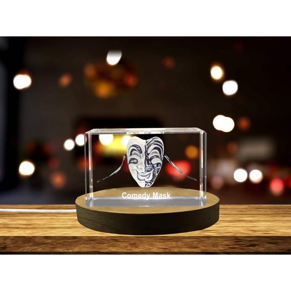 Comedy Mask Crystal  - Beautiful 3D Engraved Crystal Gift