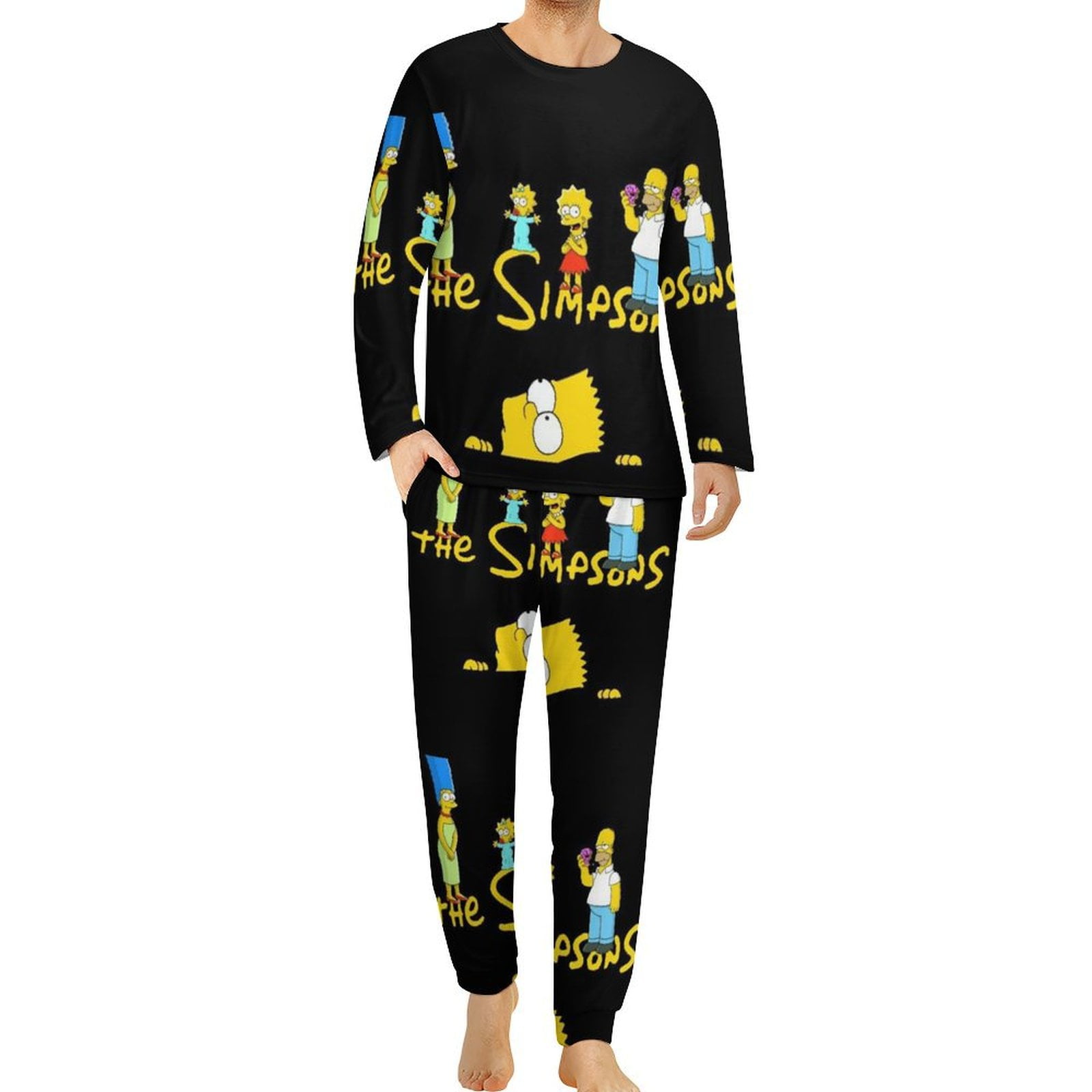 Comedy The Simpsons Men's Pajama Set Long Sleeve Crew Neck T Shirt ...
