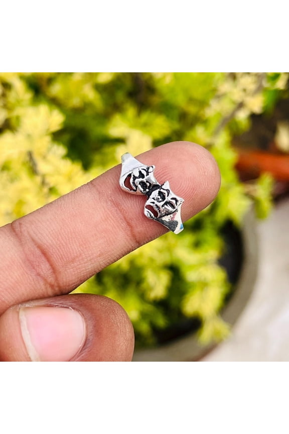 - Theater Mask Ring Sterling Silver Adjustable Band  Handmade Comedy Tragedy Drama Jewelry Gift