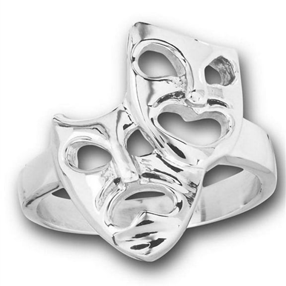 Comedy Tragedy Masks Ring Womens Silver Stainless Steel Actor Drama Theater Band Fantasy Forge Jewelry