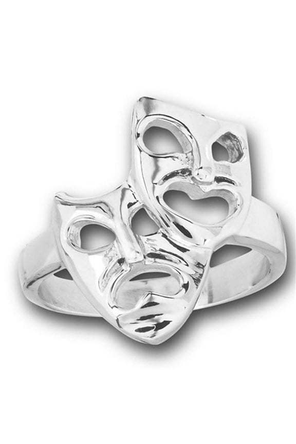 Comedy Tragedy Masks Ring Womens Silver Stainless Steel Actor Drama Theater Band Fantasy Forge Jewelry
