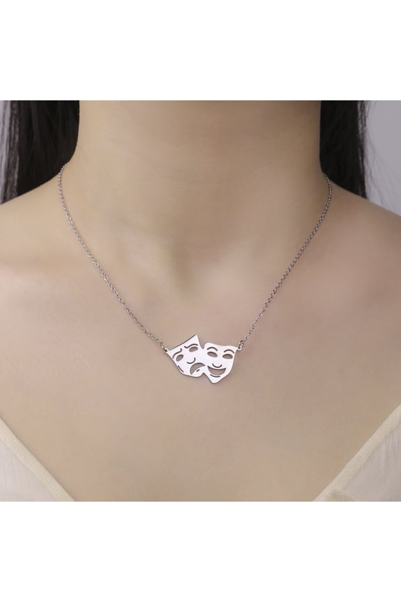 Comedy Tragedy Masks for Drama Necklaces Silver 14k Yellow Gold Theater and Actors Greek Face Pendant Party Gift for Women Men