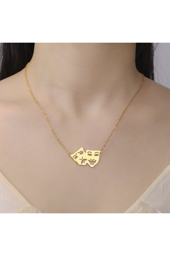 Comedy Tragedy Masks for Drama Necklaces Silver 14k Yellow Gold Theater and Actors Greek Face Pendant Party Gift for Women Men