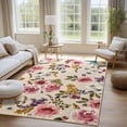 thumbnail image 1 of Comeet Floral Washable 4x6 Low Pile Rug Bedroom Area Rug, Boho Medium Non Slip Soft Rug for Living Room, Indoor Carpet Stain Resistan Throw Rugs for Kids Girls Dorm Dining Room Beige C105, 1 of 3