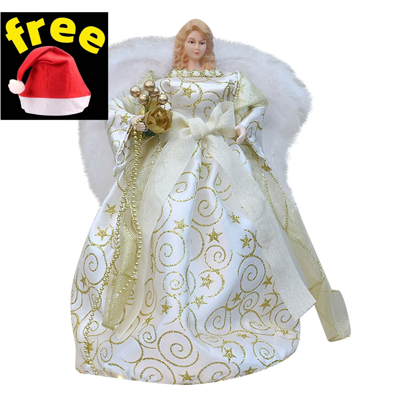 Comefolife 12 inches Angel Tree Topper with White Feather Wings in ...