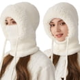 thumbnail image 1 of Comefolife 3 in 1 Beanie Hat with Scarf and Mask, 3 in 1 Beanie Hat for Women Fall Winter Warm Knitted Windproof Balaclava Scarf (White), 1 of 8