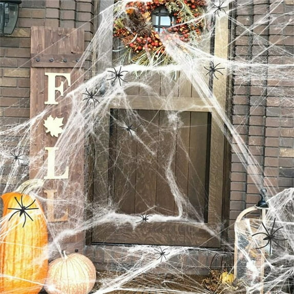 Comefolife 60 sqft Spider Webs Halloween Decorations Bonus with 4 Fake Spiders, Super Stretch Cobwebs for Halloween Indoor and Outdoor Party Supplies
