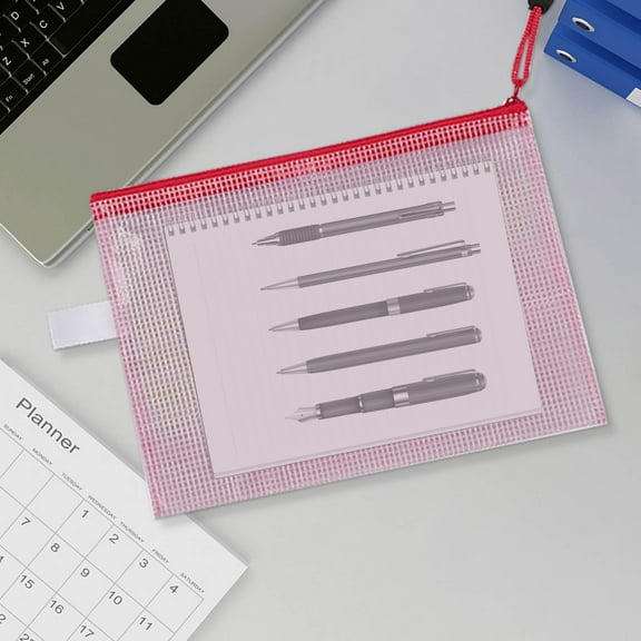 Comefolife A4 Mesh Zipper Pouch Bags, Zipper File Document Holder Waterproof Plastic Mesh Zipper File Bag Clear Zipper Bags for School Office Cosmetics & Travel Board Game Storage, Pink