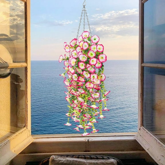 Comefolife Artificial Hanging Flowers, Hanging Baskets Artificial Flowers, Plastic Fake Hanging Baskets, Lifelike Flower Plant Garland, Artificial Flowers for Decoration (Pink, 75cm)