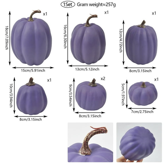 Comefolife Assorted Artificial Gold Brushed Purple Pumpkins Rustic Decorative Foam Pumpkins for Fall Halloween Harvest Wedding Baby Shower Tabletop Centerpiece Kitchen Decoration (7PC)