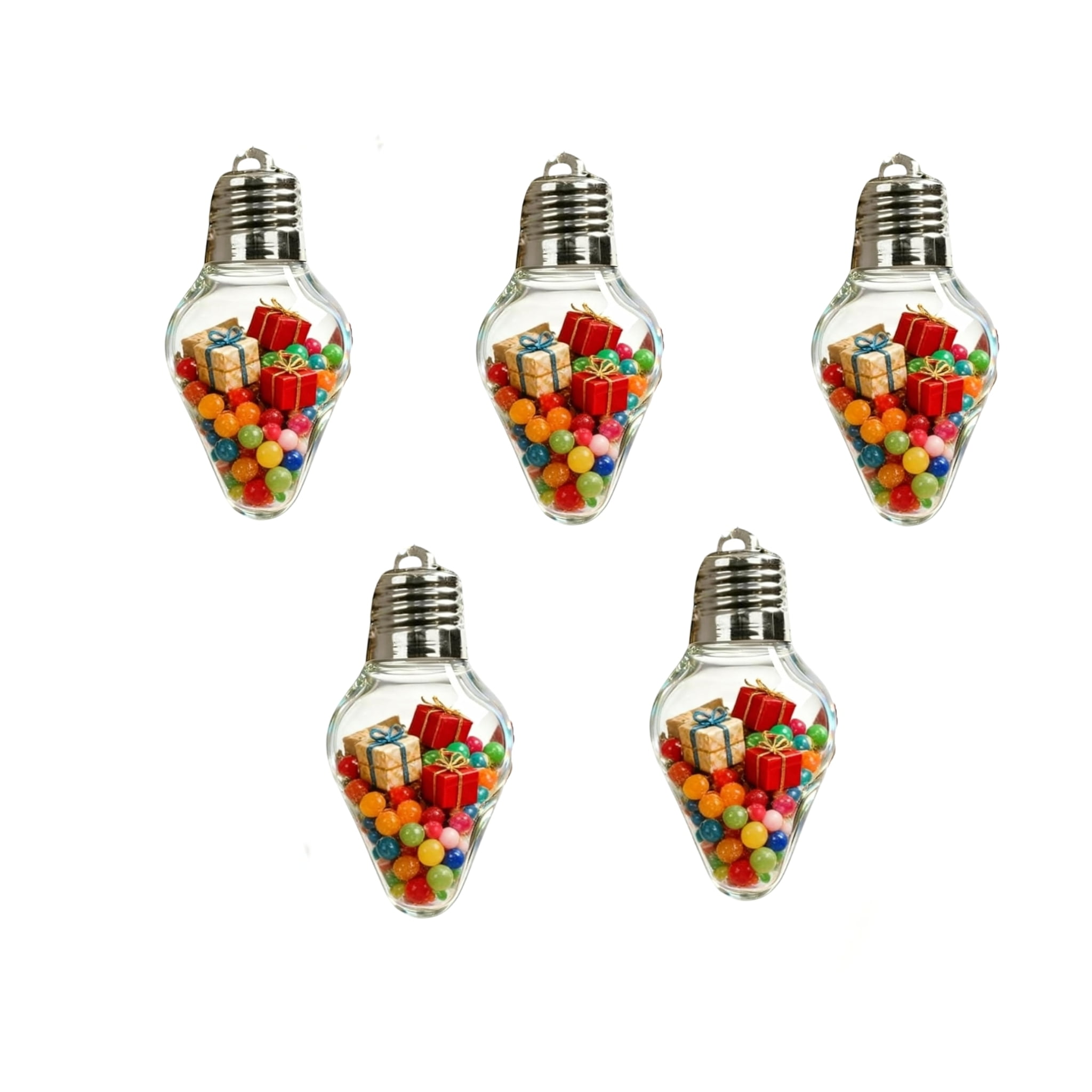 Comefolife Christmas Bulb Gift Jar, Large Fillable Xmas Light Bulb Clear Ornaments,Reusable Large Lights Bulbs Gift Jar with Screw Off Cap,Jumbo Plastic Hanging Candy Containers for DIY Crafts (5PCS)