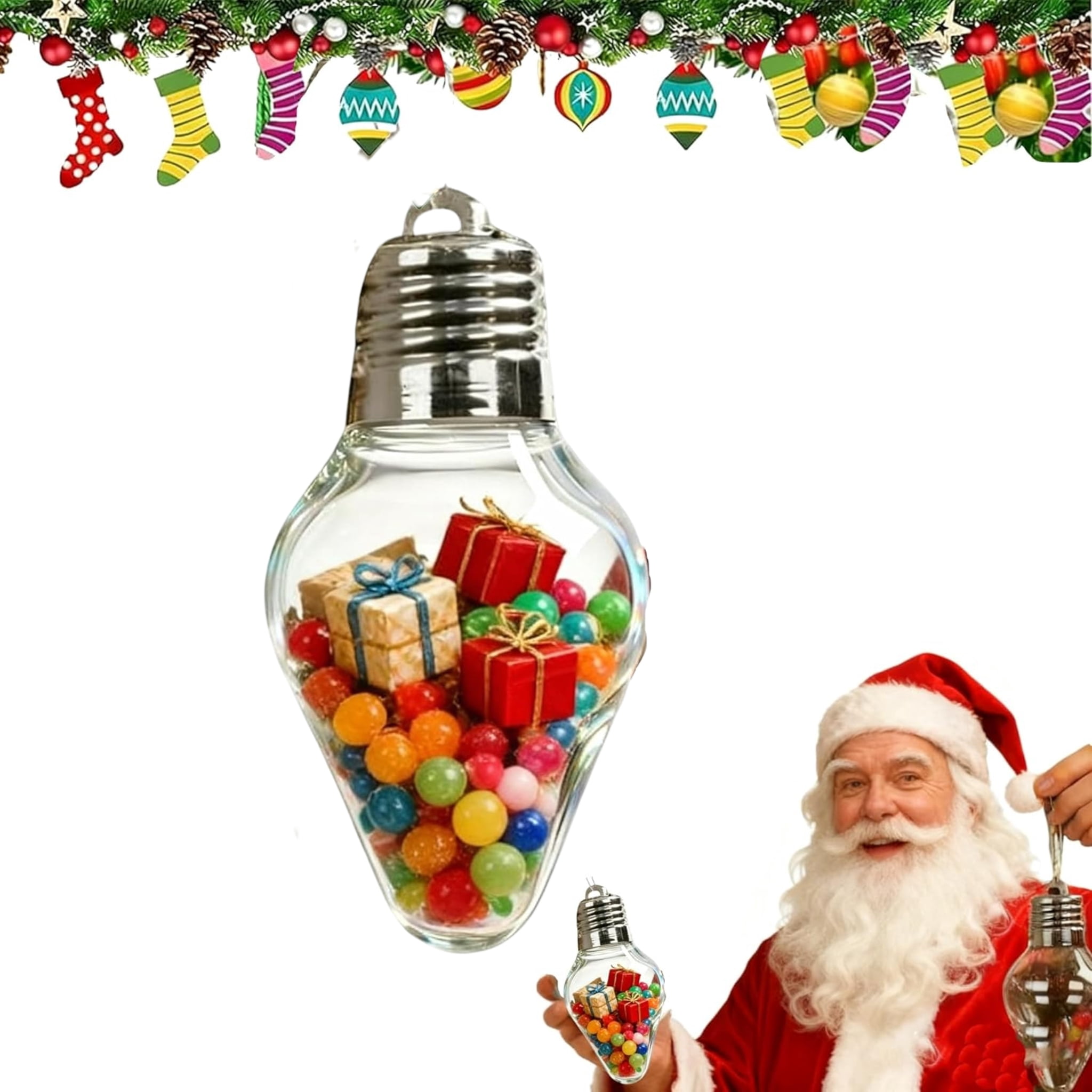 Comefolife Christmas Bulb Gift Jar, Large Fillable Xmas Light Bulb Clear Ornaments,Reusable Large Lights Bulbs Gift Jar with Screw Off Cap,Jumbo Plastic Hanging Candy Containers for DIY Crafts (1PCS)