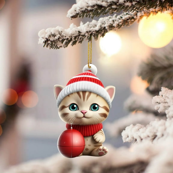 Loyerfyivos Christmas Ornaments Teacup Cat Decorations Kitten Kawaii Snowflake Hanging Christmas Ornaments 2024 Vintage Party Holiday Santa New Year for Mini Christmas Tree Supplies Merry Christmas