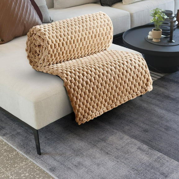 Comefolife Chunky Knit Blanket Throw, Waffle Throw Blanket Waffle Cable Knit Throw for Couch, Stylish Cozy Soft Rope Knot Crochet Blanket for Home Decor, Beige Linen, 59.1*39.4in, Brown