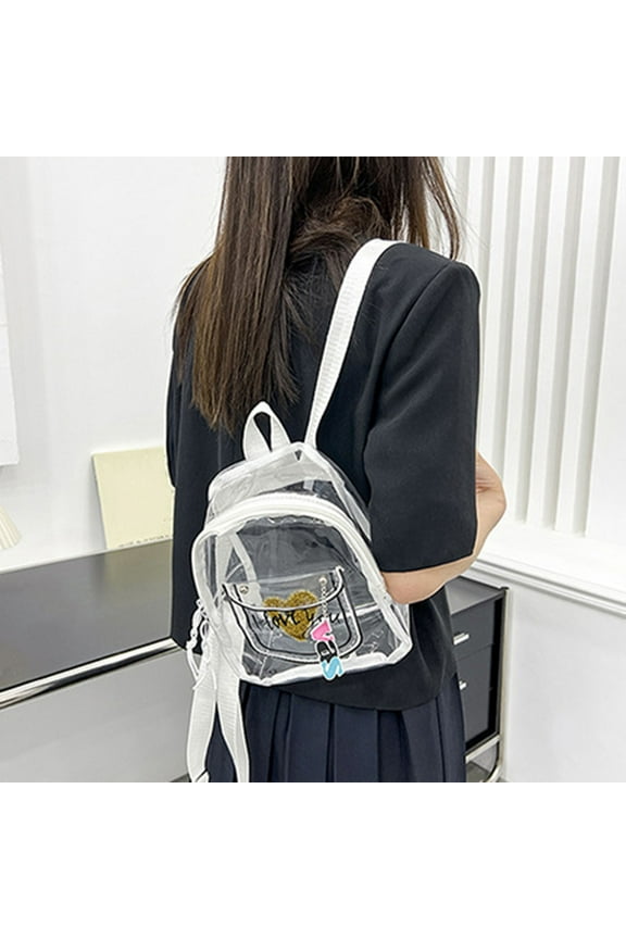 Comefolife Clear Backpack,PVC Transparent Backpack， Large Clear Book Bag for College Work,White