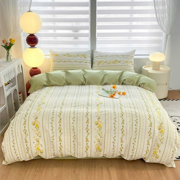 Comefolife Comforter Set King Size, Lemon Pattern Bed, 4 Pieces Soft Lightweight Micorfiber Bedding Set with Comforter, Flat Sheet, Pillowcase