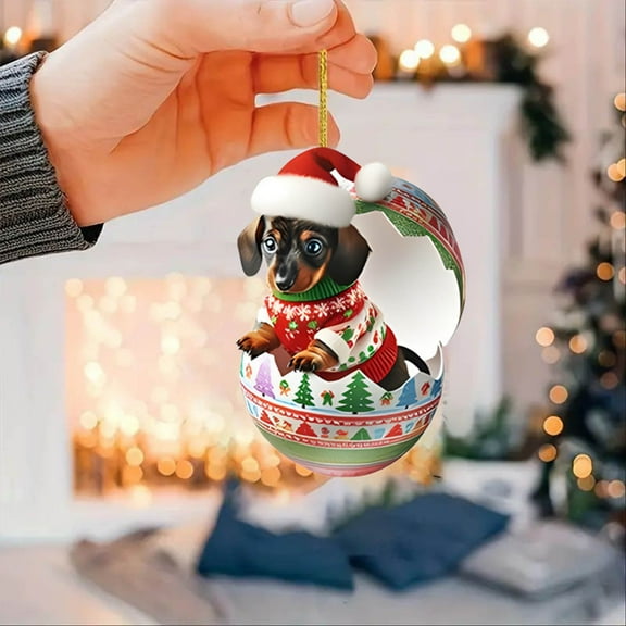 Comefolife Dachshund Dog Pendant - 2D Acrylic Dachshund Dog Christmas Tree Hanging Ornament - 3 inch Rearview Mirror Hanging Accessories - Cute Dachshund Dog Backpack Accessories