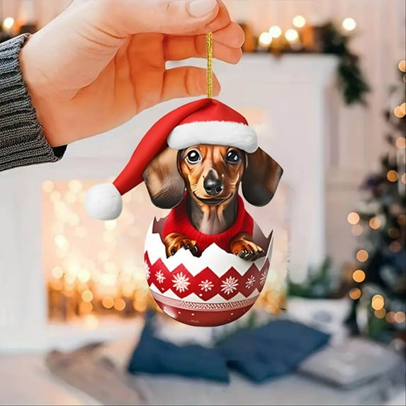 Comefolife Dachshund Dog Pendant - 2D Acrylic Dachshund Dog Christmas Tree Hanging Ornament - 3 inch Rearview Mirror Hanging Accessories - Cute Dachshund Dog Backpack Accessories
